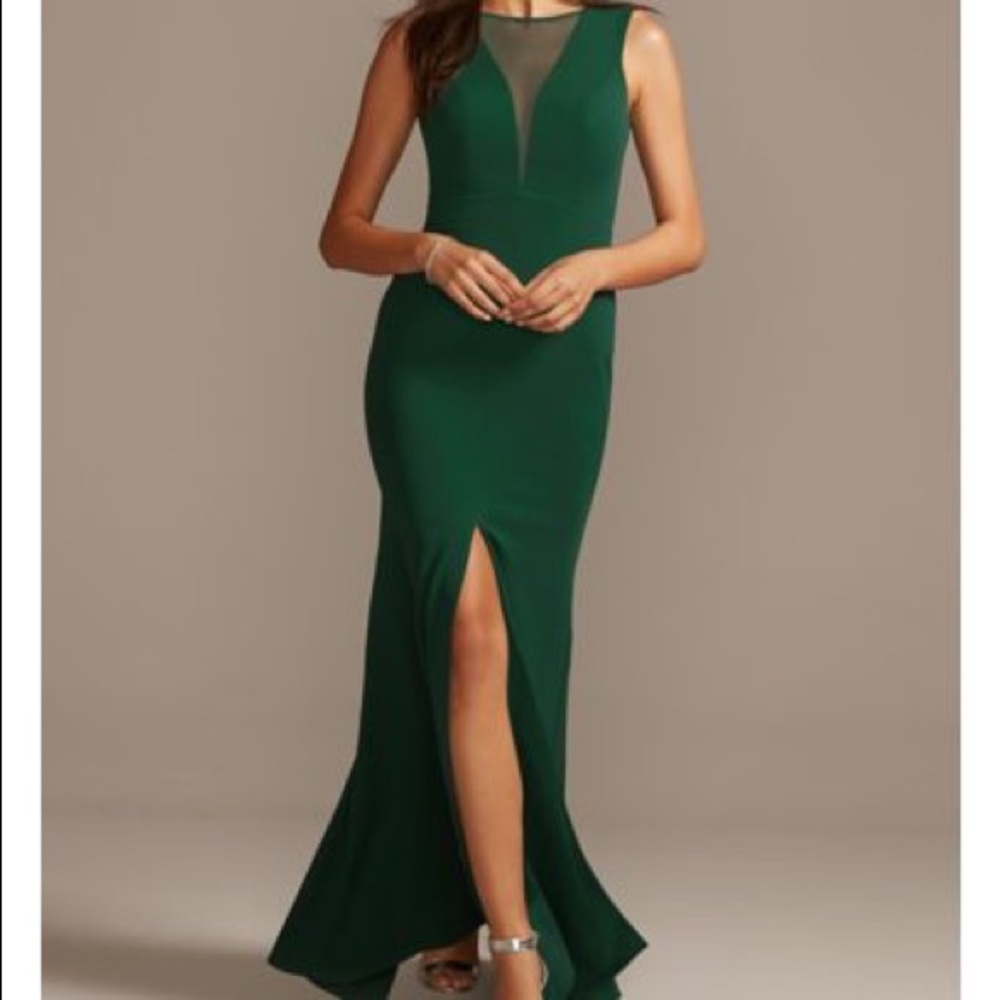 Illusion Deep-V Center Slit Stretch Crepe Dress - Picture 1 of 3